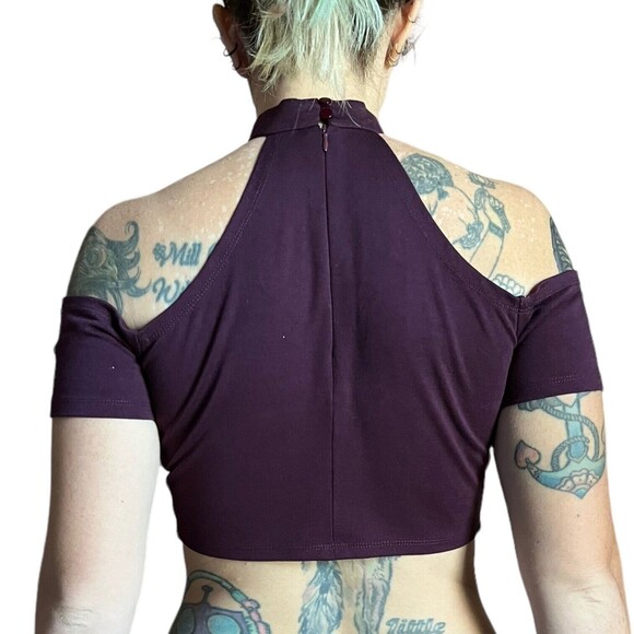 Charlotte Russe Harness Choker Crop Top Strappy Halter Shirt Medium M Purple - Picture 2 of 15
